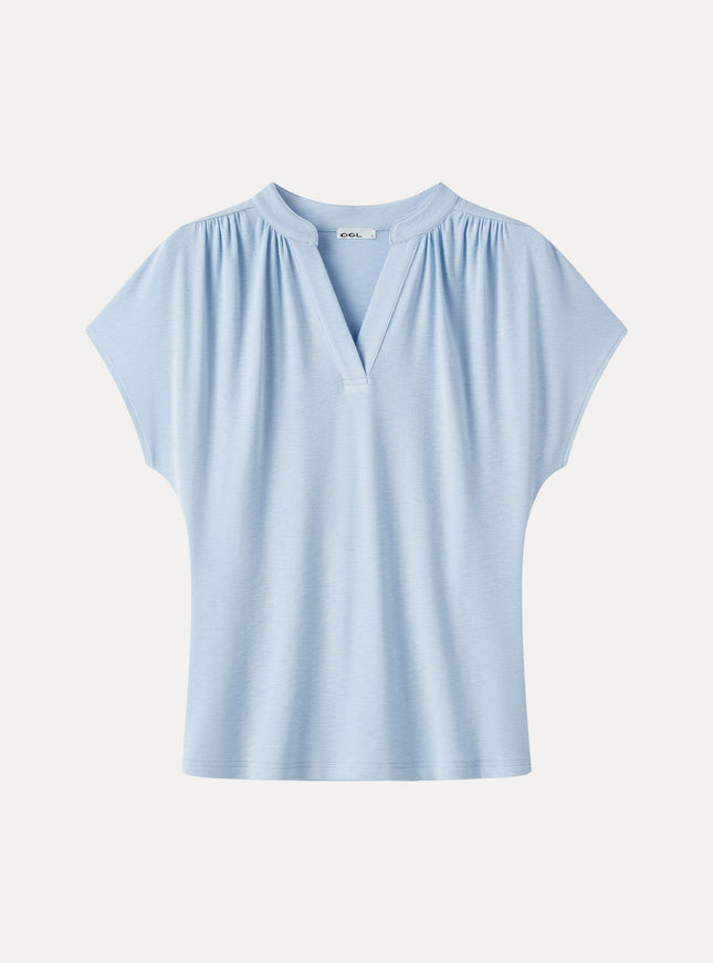 Collared V-Neck Short Sleeve Top