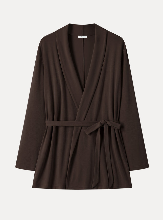 Lapel Long Sleeve Belted Cardigan