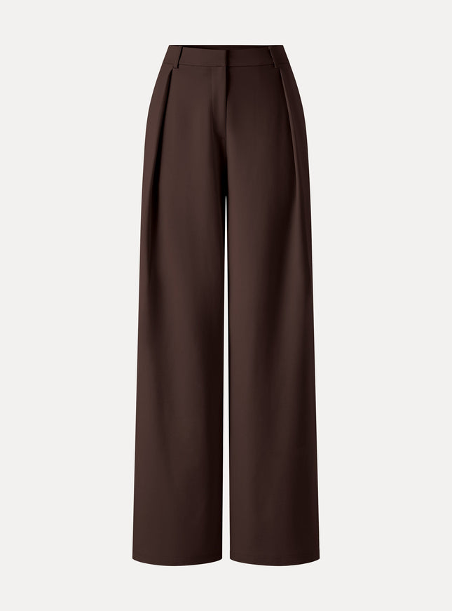 Not-See-Thru High-Rise Wide-Leg Pants with Pockets