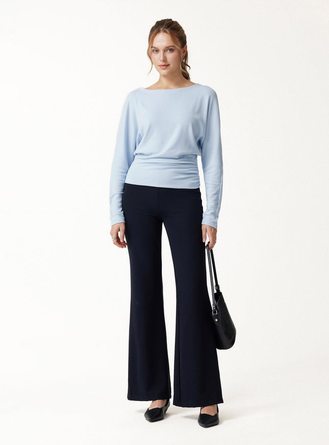 Slash Neck Batwing Sleeve Ruched Banded Hem Top