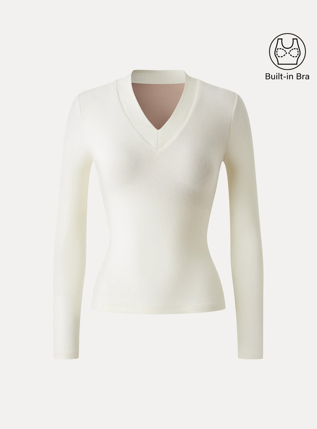 Essential V-neck Wide Binding Slimming Built-In Bra Top