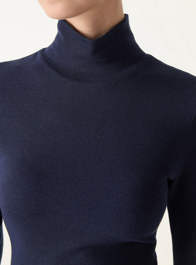 Turtleneck Long Sleeve Built-In Bra Top