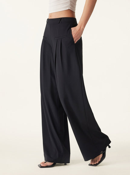 Drapey Bamboo Ponte Mid Rise Wide Leg Trouser with Pockets