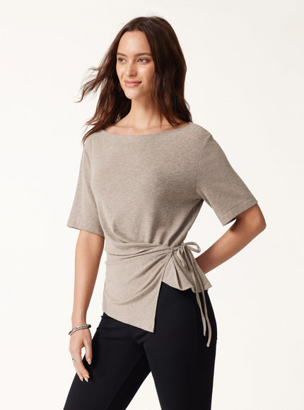 Slash Neck Short Sleeve Tie-Side Top