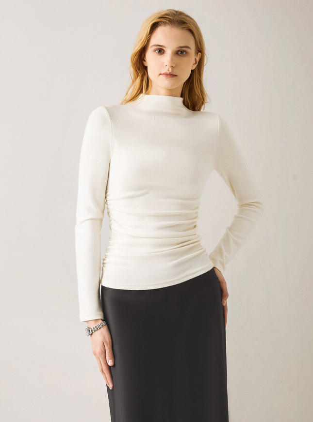 Ruched Sides Tuckable Mockneck Top