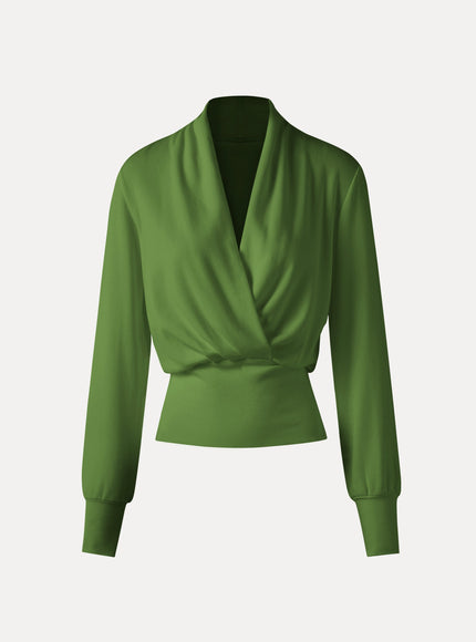 Surplice Long Sleeve Banded Hem Top