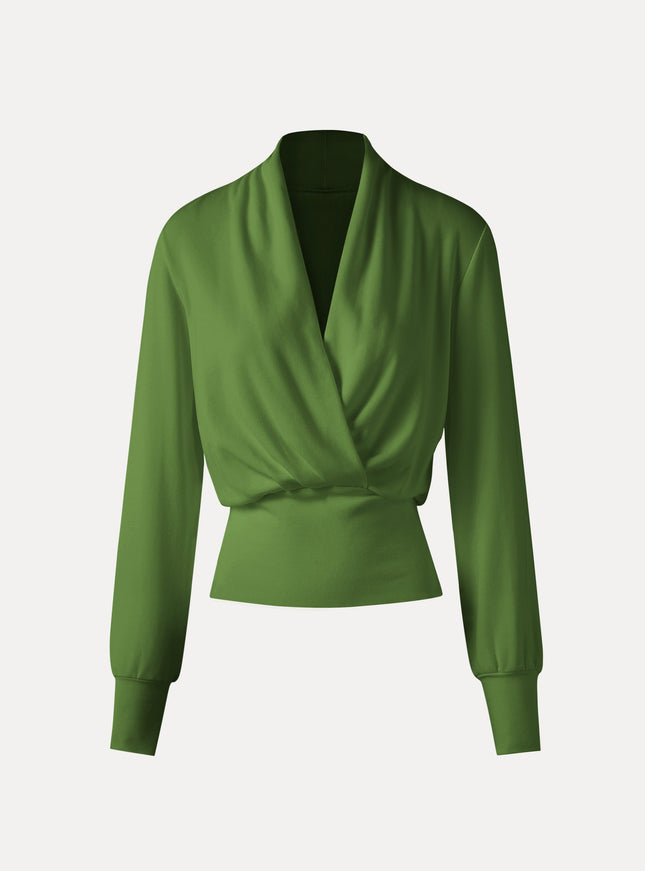 Surplice Long Sleeve Banded Hem Top
