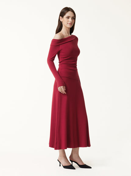 2Pcs Set Asymmetrical Built-In Bra Top & High-Rise A-Line Midi Skirt