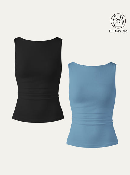 Elastic Open Back Built-In Bra Tank