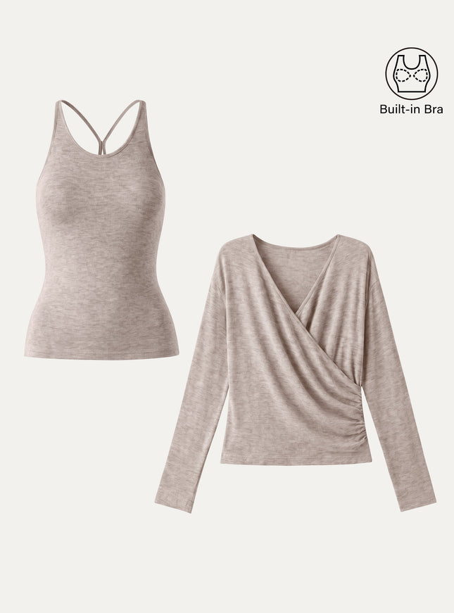 Two-Piece Set Cami with Surplice Built-In Bra Top