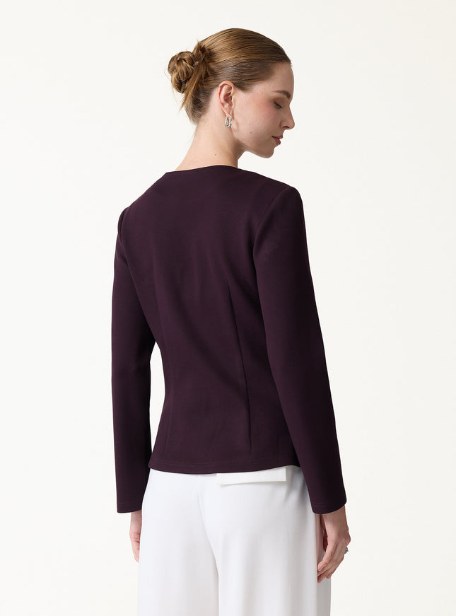 Stretch Ponte Frog-Button Round Neck Long Sleeve Jacket