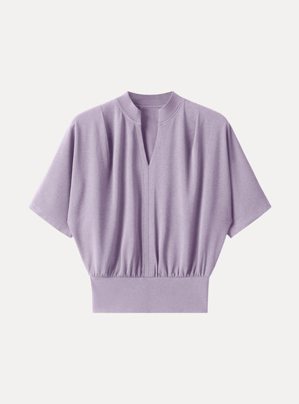 Stand Collar V-Neck Short Sleeve Top