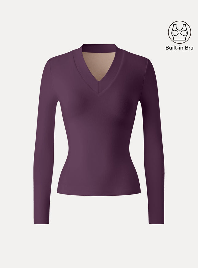 Essential V-neck Wide Binding Slimming Built-In Bra Top