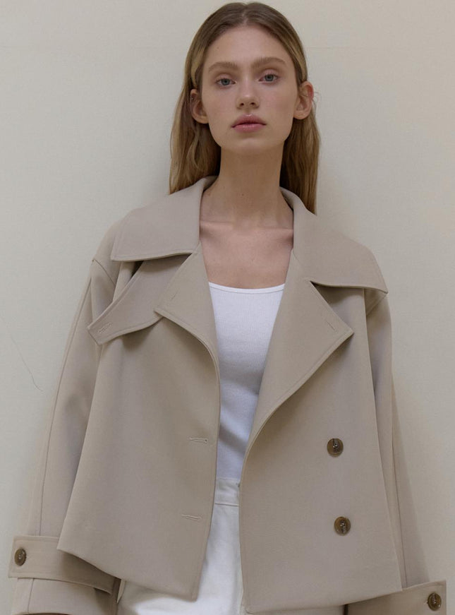 L’oiE Women's Short Double Trench Jacket Beige 720065064