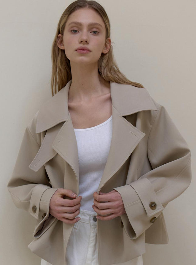 L’oiE Women's Short Double Trench Jacket Beige 720065064