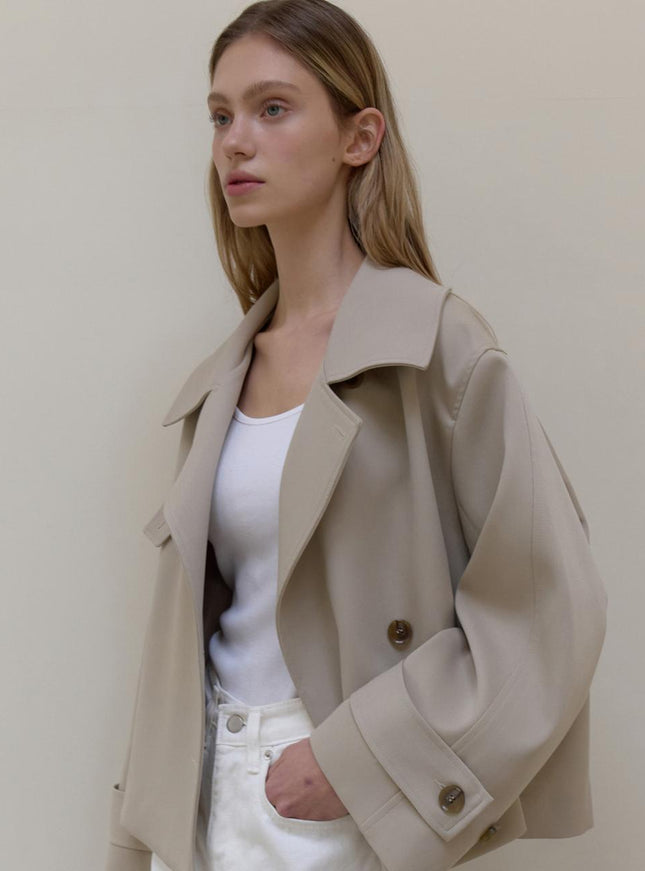 L’oiE Women's Short Double Trench Jacket Beige 720065064