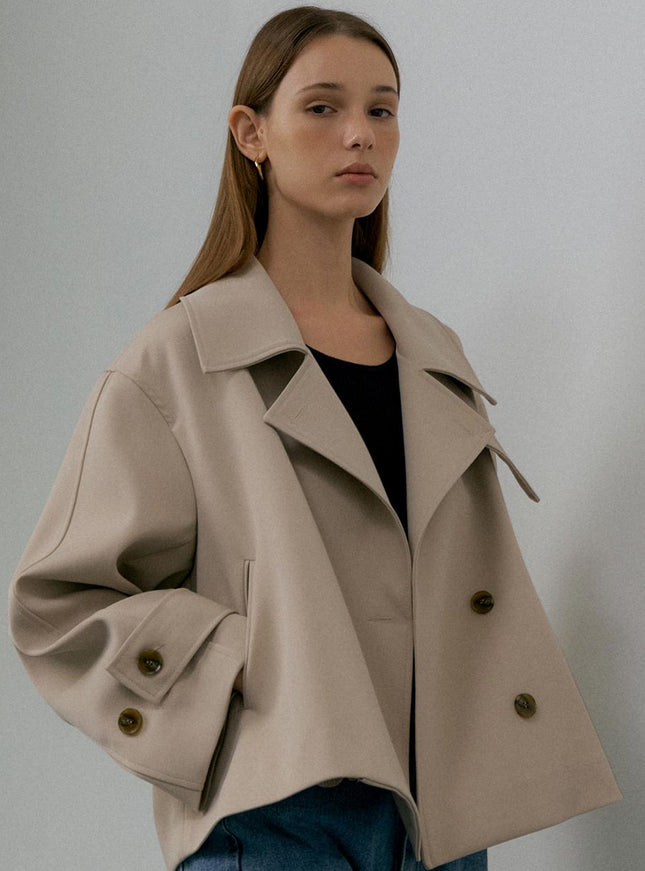 L’oiE Women's Short Double Trench Jacket Beige 720065064