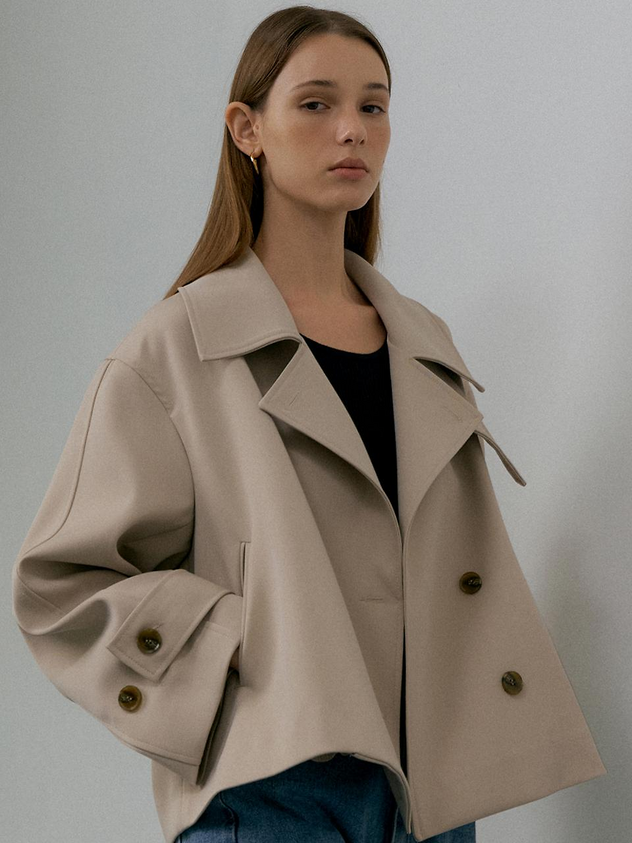 L’oiE Women's Short Double Trench Jacket Beige 720065064