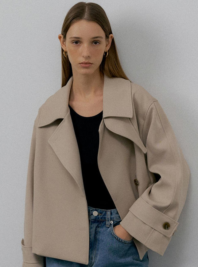 L’oiE Women's Short Double Trench Jacket Beige 720065064