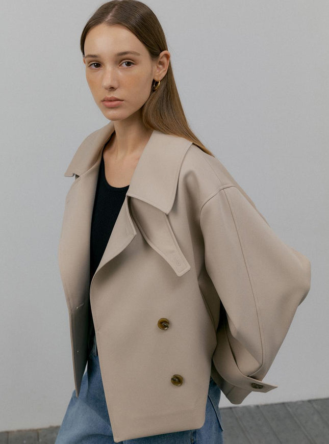 L’oiE Women's Short Double Trench Jacket Beige 720065064