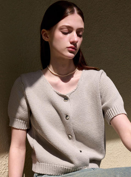 VOIEBIT Women's Net Point Anchor Button Cardigan Light Gray