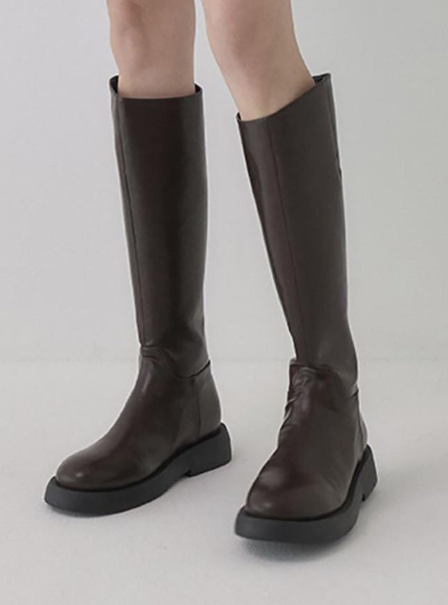 SALTANDCHOCOLATE Women's Round Toe Basic Flat Long Boots 720241855