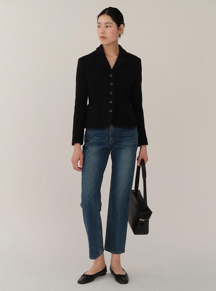 KINDERSALMON Women's FW24 Aurelia Tweed Jacket Black 720266355