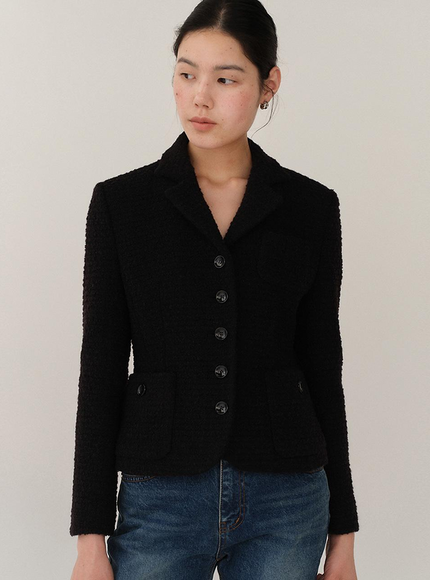KINDERSALMON Women's FW24 Aurelia Tweed Jacket Black 720266355