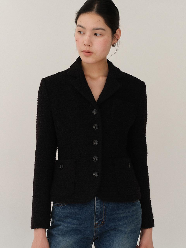 KINDERSALMON Women's FW24 Aurelia Tweed Jacket Black 720266355