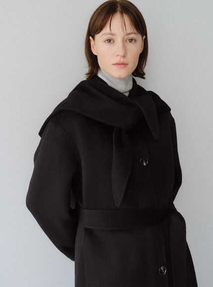 MOHAN Women's Premium Wool Handmade Single Hooded Coat Black 720378616
