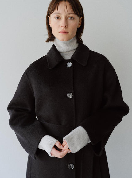 MOHAN Women's Premium Wool Handmade Single Hooded Coat Black 720378616