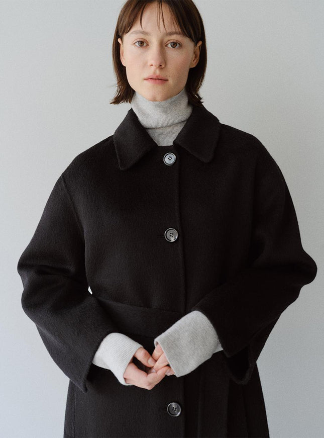 MOHAN Women's Premium Wool Handmade Single Hooded Coat Black 720378616