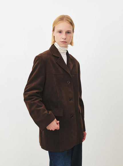 MOHAN Women's Suede Overfit 3-Button Jacket