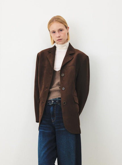 MOHAN Women's Suede Overfit 3-Button Jacket