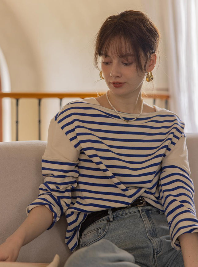 LENINA Women's JOA Splicing Stripe Cotton T-Shirt