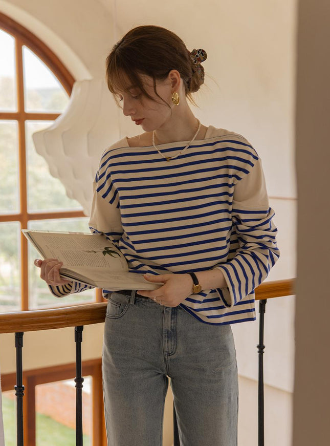 LENINA Women's JOA Splicing Stripe Cotton T-Shirt