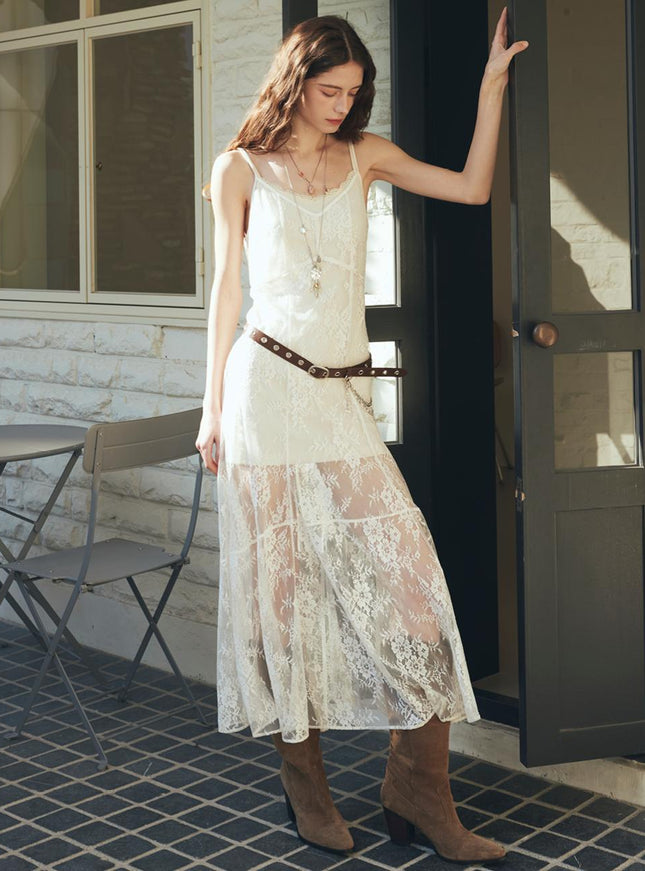 ouel Women's Flower Lace Slip Long Dress 720420652