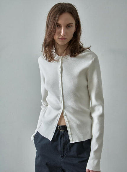 FACADE PATTERN Women's Ribbed Slim Cardigan Ivory 720423653