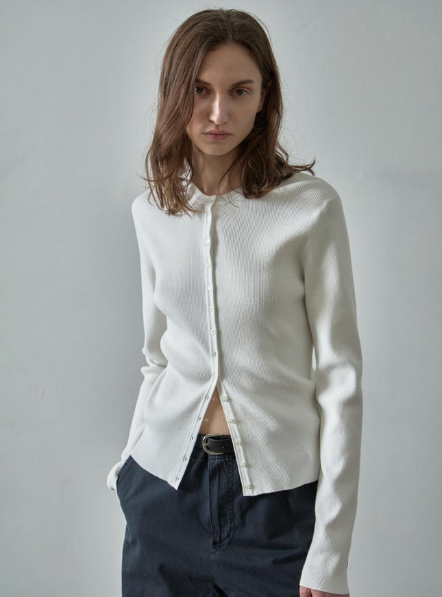 FACADE PATTERN Women's Ribbed Slim Cardigan Ivory 720423653