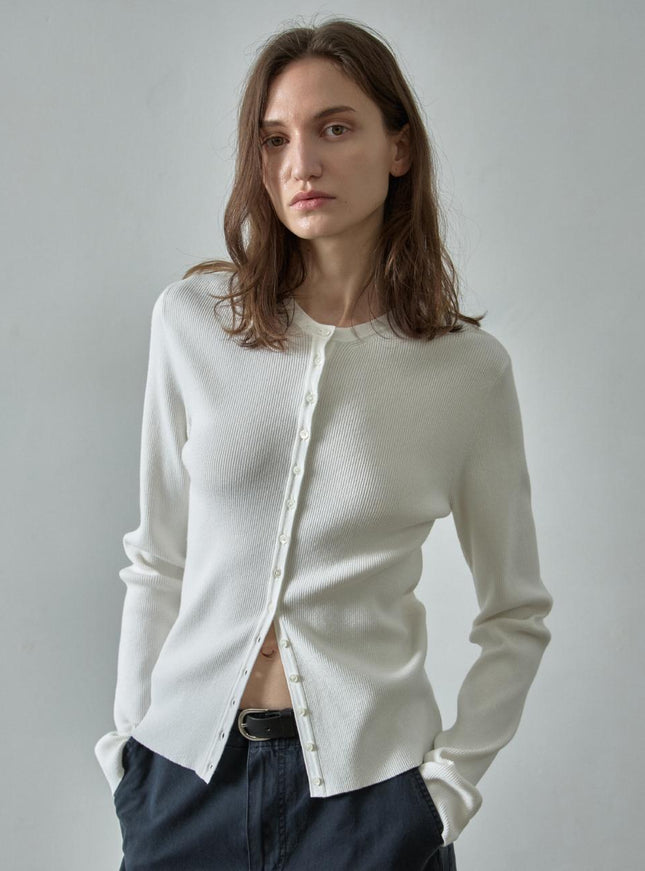 FACADE PATTERN Women's Ribbed Slim Cardigan Ivory 720423653