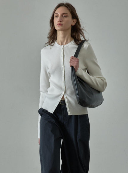 FACADE PATTERN Women's Ribbed Slim Cardigan Ivory 720423653