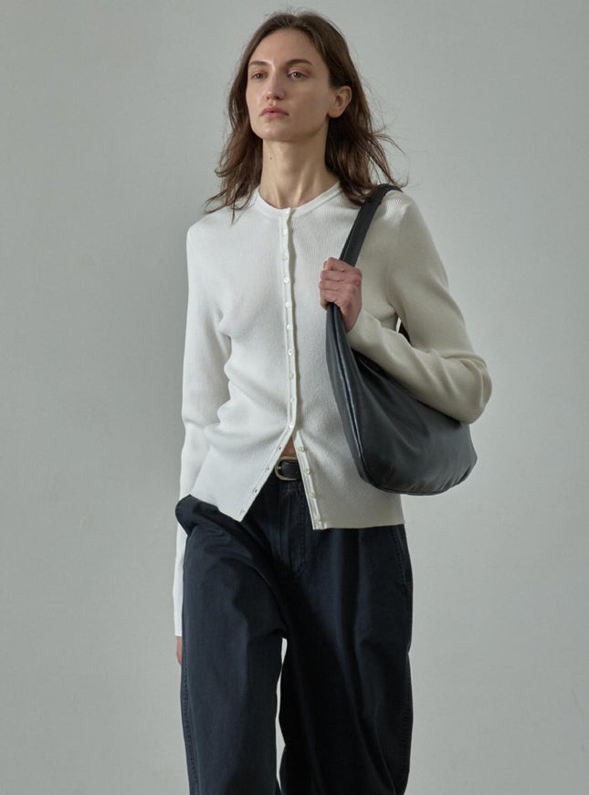 FACADE PATTERN Women's Ribbed Slim Cardigan Ivory 720423653