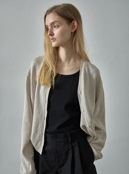 FACADE PATTERN Women's Paper V-Neck Cardigan Light Brown 720423657