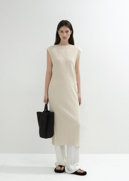 LOKNI Women's Pleated Ribbed Knit Maxi Dress Buttery Yellow 720498958