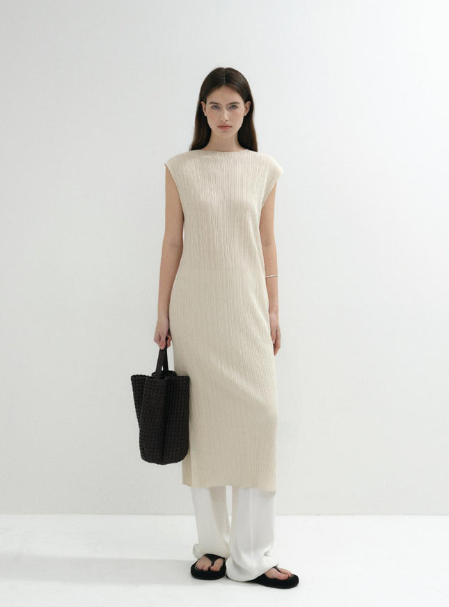 LOKNI Women's Pleated Ribbed Knit Maxi Dress Buttery Yellow 720498958