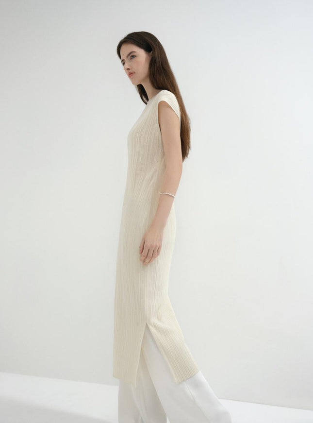 LOKNI Women's Pleated Ribbed Knit Maxi Dress Buttery Yellow 720498958