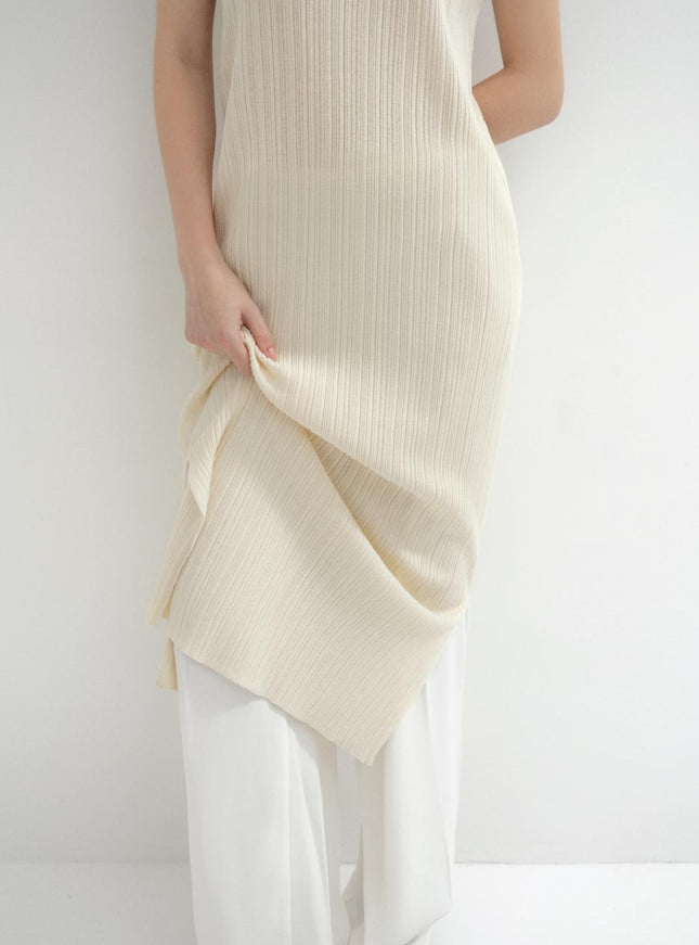 LOKNI Women's Pleated Ribbed Knit Maxi Dress Buttery Yellow 720498958