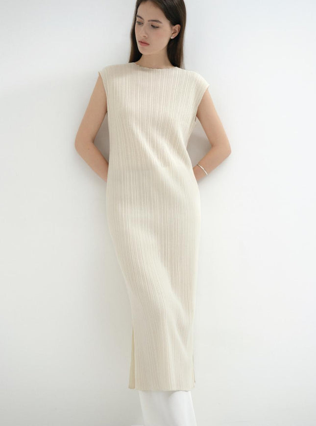 LOKNI Women's Pleated Ribbed Knit Maxi Dress Buttery Yellow 720498958