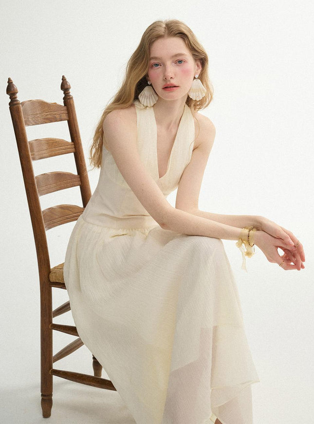 Sincethen Women's Halterneck Long Dress Creamy 720566715