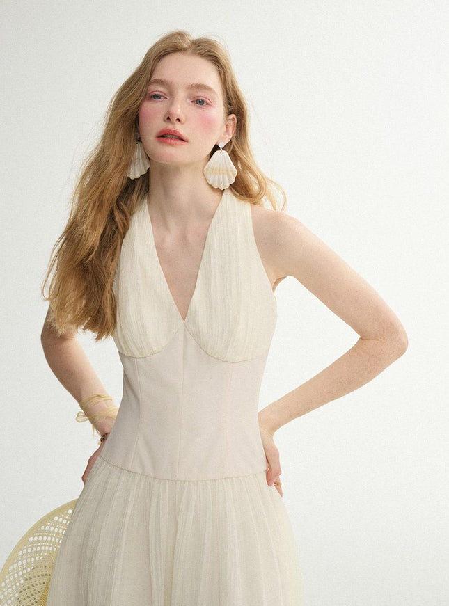 Sincethen Women's Halterneck Long Dress Creamy 720566715